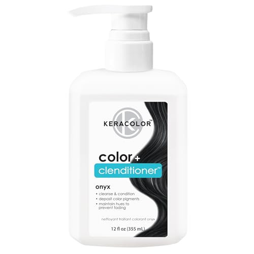 Keracolor Color + Clenditioner 3-in-1 Color-Depositing Conditioner, Gently Cleanses & Conditions, Semi-Permanent Onyx Hair Color, 12 Fl Oz