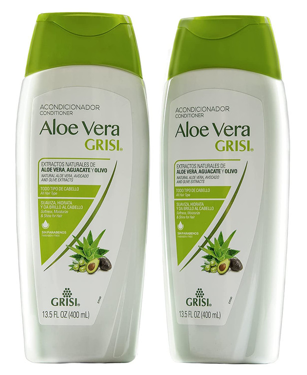 Grisi Aloe Vera Conditioner, Moisturizing Hair Product with Aloe Extract, Paraben-Free, 2-Pack for Soft and Shiny Hair, 13.5 FL Oz each
