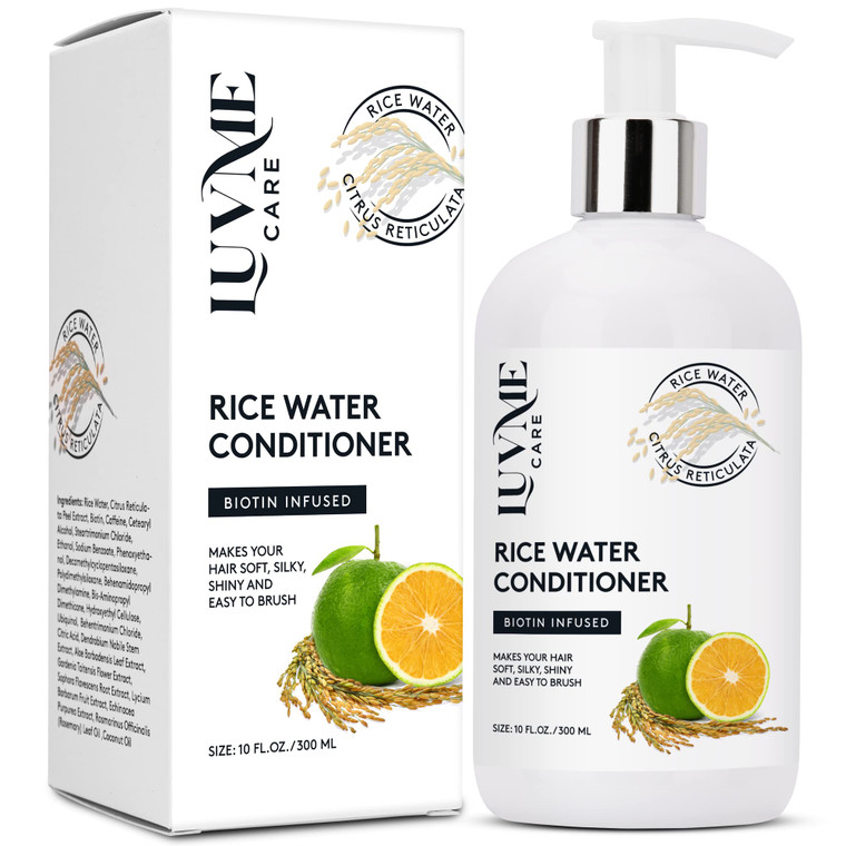 Luv Me Care Rice Water Hair Thickening Conditioner - with Biotin Improve Strength, Volume, and Shine, Deep Conditioning for Dry, Frizzy, or Curly Str