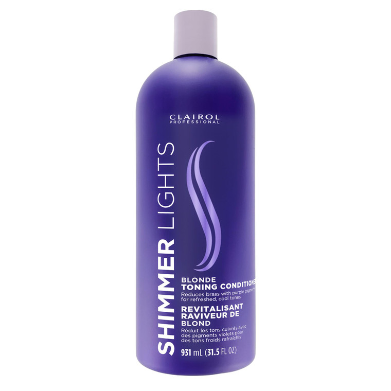 Clairol Professional Shimmer Lights Purple Conditioner, 31.5 fl. Oz Neutralizes Brass & Yellow Tones For Blonde, Silver, Gray & Highlighted Hair Pack