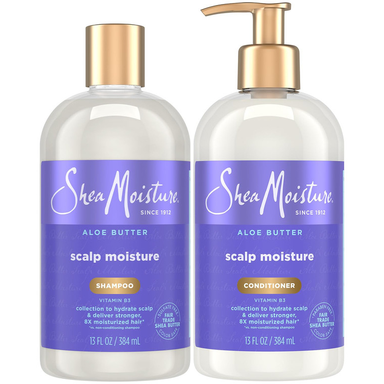 SheaMoisture Shampoo & Conditioner Set, Scalp Moisture with Aloe Butter & Vitamin B3  New Look, Same Intense Hydrating Hair Care, 13 Oz Ea