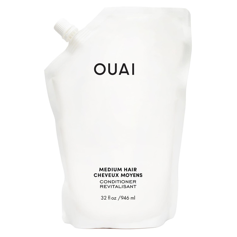 OUAI Medium Conditioner Refill - Hydrating Hair Conditioner with Coconut Oil, Babassu Oil, and Keratin - Strengthens, Repairs and Adds Shine - Parabe