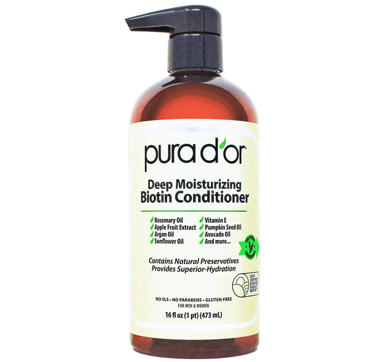 PURA D'OR Deep Moisturizing Biotin Conditioner Thickens, Softens, & Moisturizes Dry, Frizzy, Damaged Hair w/Argan Oil, Pumpkin, Rosemary, Honeysuckle