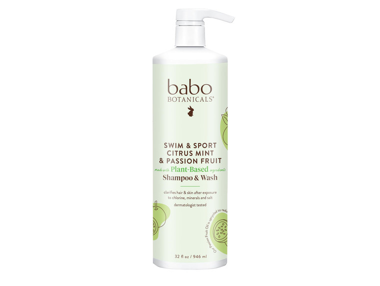 Babo Botanicals Swim & Sport Citrus Mint & Passion Fruit Shampoo & Wash - Purifying Cleanser for hair & body- Removes chlorine & sweat - For all ages