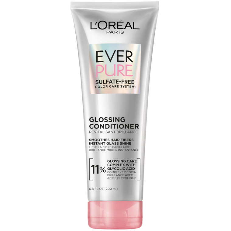 L'Oreal Paris Glossing Sulfate Free Conditioner with Glycolic Acid, Hair Care for Lasting Shine and Smoothness for Dull, Dry Hair, EverPure, 6.8 Fl O