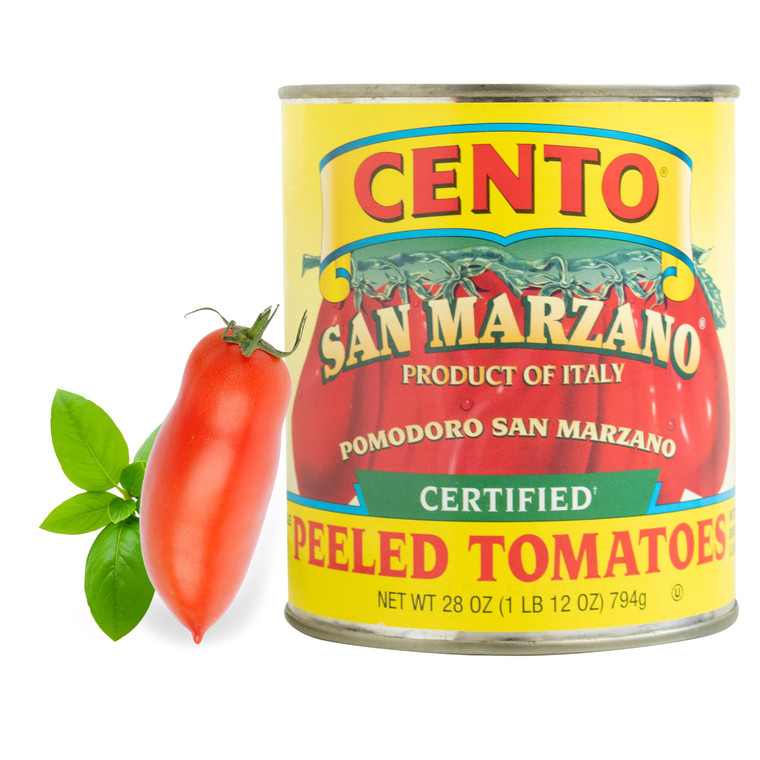 Cento Certified San Marzano Whole Peeled Tomatoes, 28 Oz, Canned Plum Tomatoes in Thick Puree with Basil, Grown and Processed in Italy