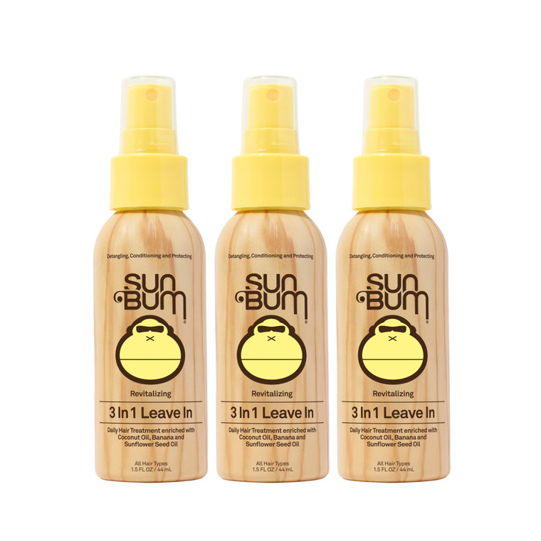 Sun Bum Revitalizing 3 in 1 Leave In Conditioner - Anti Frizz Detangler - Color Friendly with UV Protection - Enriched with Coconut Oil and Banana -