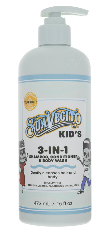 Suavecito Kid's 3-in-1 Shampoo, Conditioner, & Body Wash Milk & Honey Scent 16 oz Pump Bottle - Clinically Tested Cruelty Free Formula Free of Sulfat