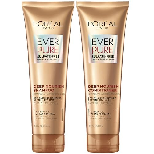 L'Oreal Paris Sulfate Free Shampoo and Conditioner for Dry Hair, Triple Action Hydration for Dry, Brittle or Color Treated Hair, Apricot Oil Infused