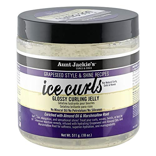 Aunt Jackie's Grapeseed Style and Shine Recipes Ice Curls Glossy Curling Jelly, Hydrates, Softens, Makes Waves, Curls and Coils Easier to Style, 18 o