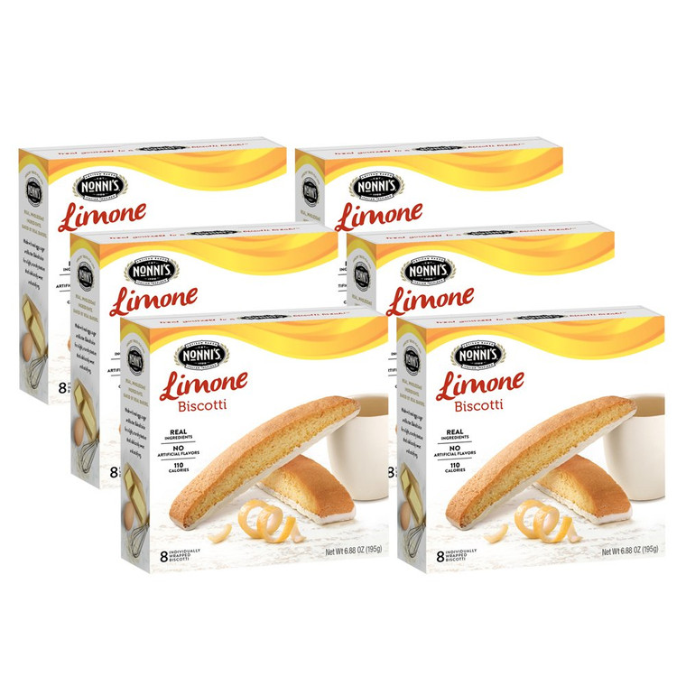 Nonni's Limone Biscotti Italian Cookies - 6 Boxes Lemon Cookies - Biscotti Individually Wrapped Cookies - Lemon Italian Biscotti Cookies w/White Icin