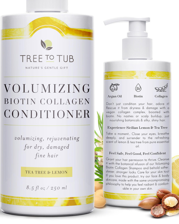 Tree to Tub Vegan Biotin and Collagen Conditioner for Dry, Damaged Hair - Volumizing Sulfate Free Fine Hair Thickening Conditioner for Women & Men w/
