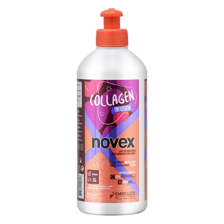 NOVEX Vegan Collagen Infusion Leave in Formula- Repairing treatment For thin and dull hair-control frizz, Strengthens, Enhances Shine (300ml/ 10.1oz)