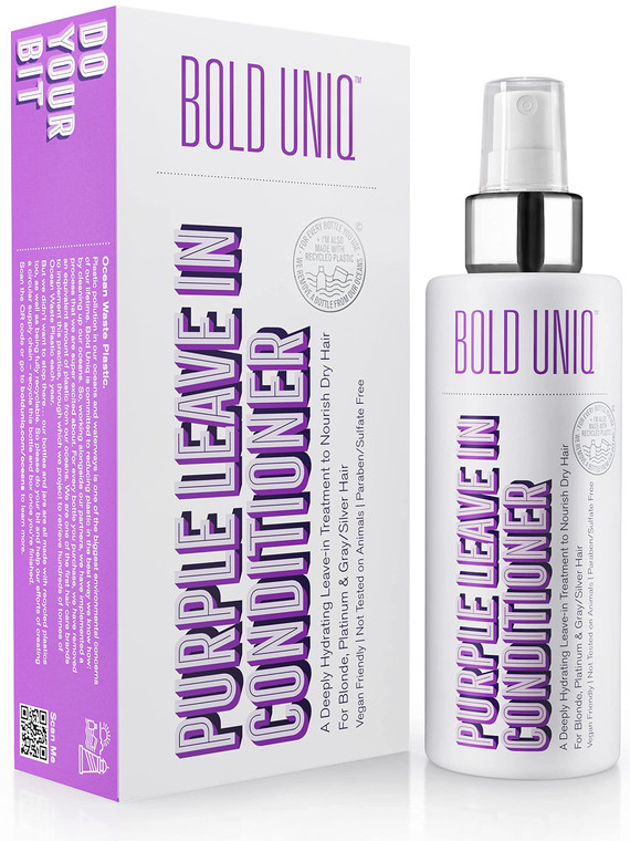 BOLD UNIQ Purple Leave In Conditioner for Dry & Damaged Blonde, Platinum & Gray/Silver Hair. Light Toning, Hydrating & Detangling. Peta-approved, Veg