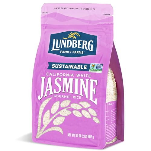 Lundberg Jasmine Rice, Long Grain White Rice - Non-Sticky, FluffyAromatic Rice, Sustainably Grown in California, Pantry Staples, Chip Clip Included,