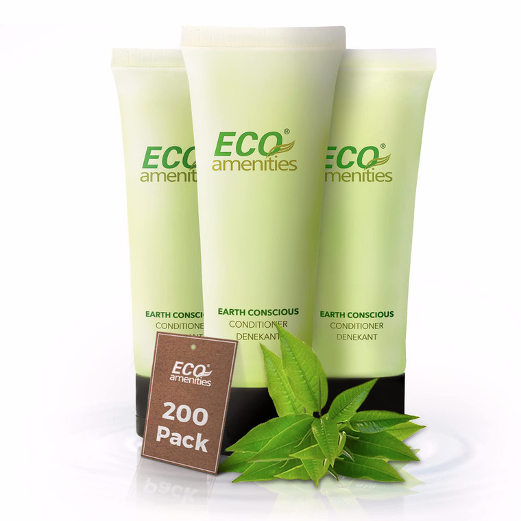 ECO AMENITIES Travel Size Conditioner - 200 PACK, 30mL, 1 oz Hotel Conditioner Bulk Supplies for Guests - Green Tea Scent Eco Conditioner, Mini Condi