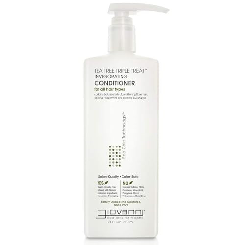 GIOVANNI Tea Tree Triple Treat Invigorating Conditioner - Cooling Peppermint, Eucalyptus, Rosemary, Helps Dry Flaking Scalp, Paraben Free, Helps to M
