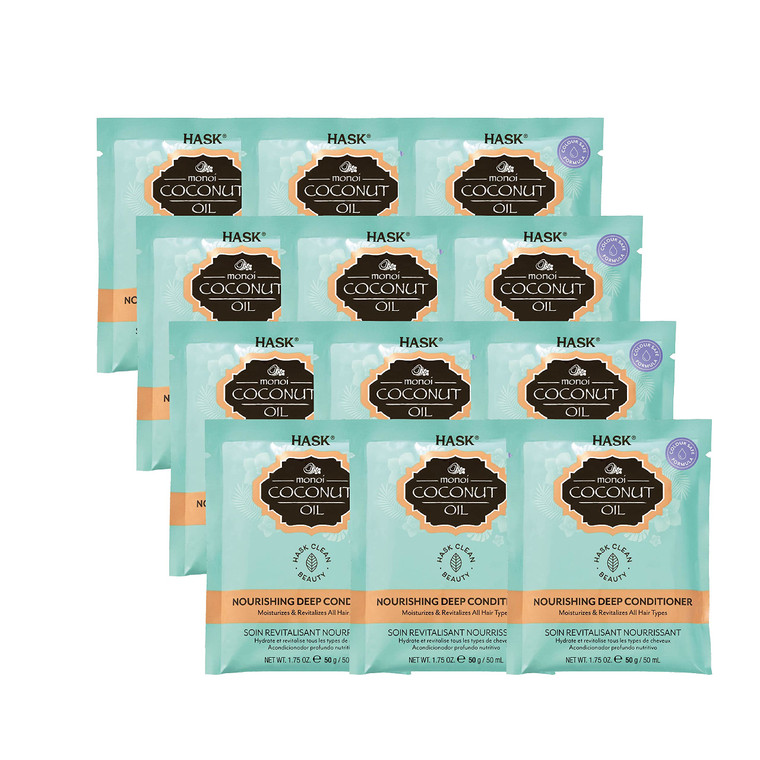 HASK COCONUT Nourishing Deep Conditioner Treatments for all hair types, color safe, gluten-free, sulfate-free, paraben-free - Pack of 12