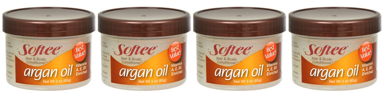 Lot of 4 jars of Softee Argan Oil Hair & Scalp Conditioner 3 oz/each jar