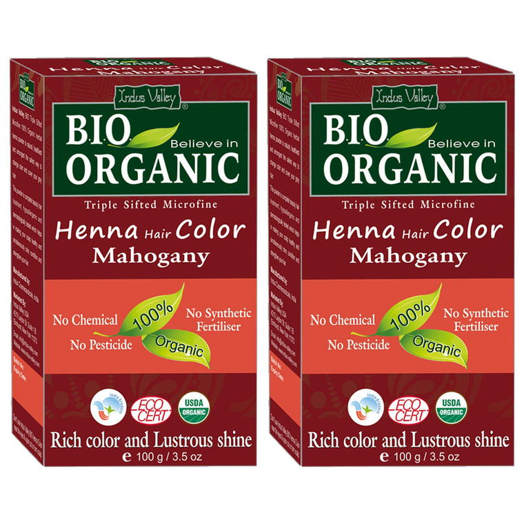 Indus Valley Bio Organic Natural Henna Hair Color For Grey Hairs -100gm, 100% Gray Hair Coverage And Long Lasting Hair Dye | Mahogany Vegan and Cruel