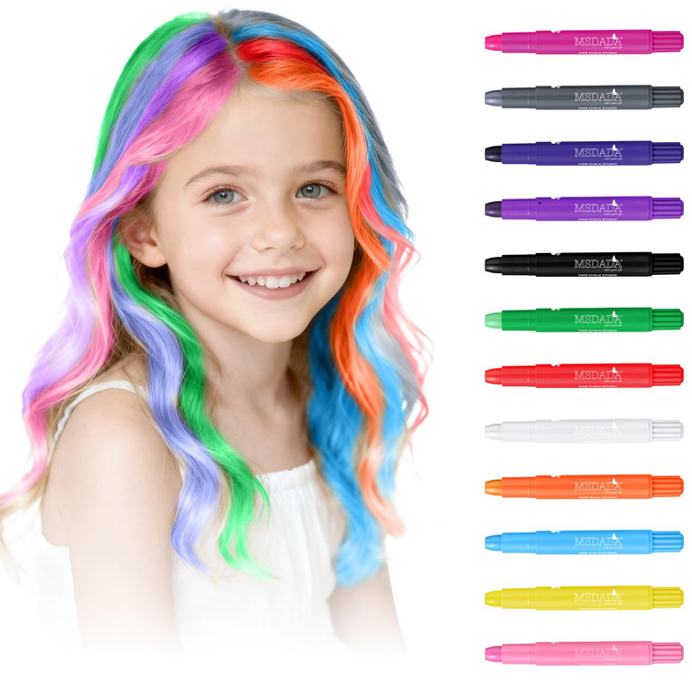 MSDADA 12 Color Hair Chalk for Girls - Birthday Christmas Gifts for Girl - Hair Stuff Accessories Washable Temporary Hair Color Dye Paint for Teen Gi