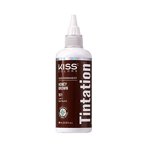 Red by Kiss Tintation Semi-Permanent Hair Color, Aloe Vera Water Based, Argan Oil, Olive Oil, Collagen & Keratin, Long-Lasting Color Dye (Honey Brown