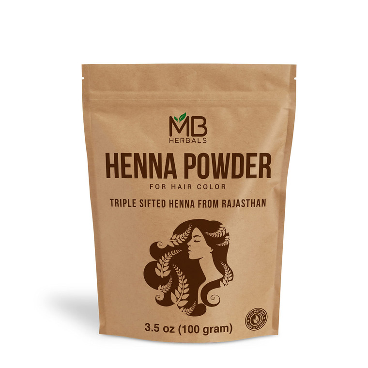 MB Herbals 100% Pure & Natural Henna Powder 100 Grams / 3.5 oz For Hair Color | For Natural Orange-Red Hair Color | Triple Sifted | No Preservatives