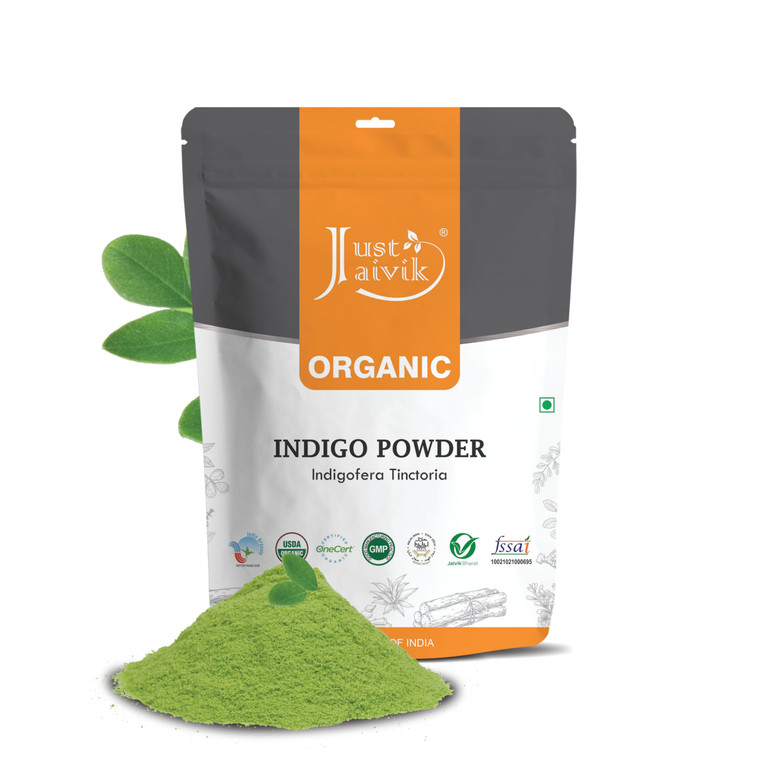 Just Jaivik 100% Organic Indigo Powder - 227 gms / 1/2 LB Pound / 08 Oz - Indigofera Tinctoria- A 100% Organic Hair Dye - Color your hair dark brown