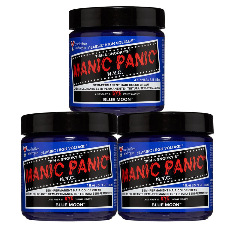 MANIC PANIC Classic Blue Moon Semi Permanent Hair Color - Neon Cool Blue Hair Dye for Women & Men That Lasts 4-6 Weeks - Vegan, Ammonia & Cruelty-Fre