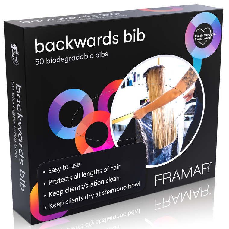FRAMAR Backwards Bib Disposable Hair Cutting Capes Salon, Protects Clients, Disposable Salon Capes & Chair, Hair Dye Cape, Barber Cape  50 bibs