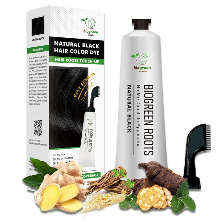 Ammonia-Free & Paraben Free Herbal Hair Dye - Hair Dye for Women & Men - Natural Color and Herbal Nourishment - No Stain on Skin - Natural Black (150