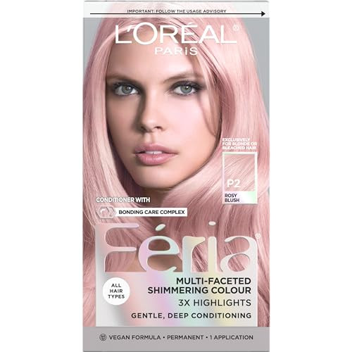 L'Oreal Paris Feria Multi-Faceted Shimmering Permanent Hair Color, P2 Rosy Blush (Smokey Pink), Pack of 1 Hair Dye Kit