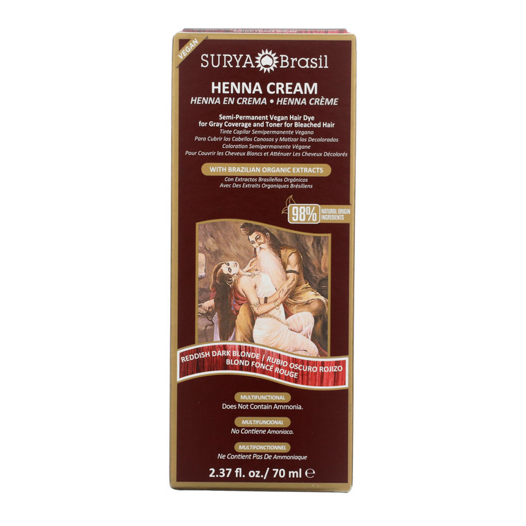 Surya Brasil - Reddish Dark Blonde Semi Permanent Henna Cream for Gray Hair Coverage and Deep Conditioning, 2.37 oz / 70 ml