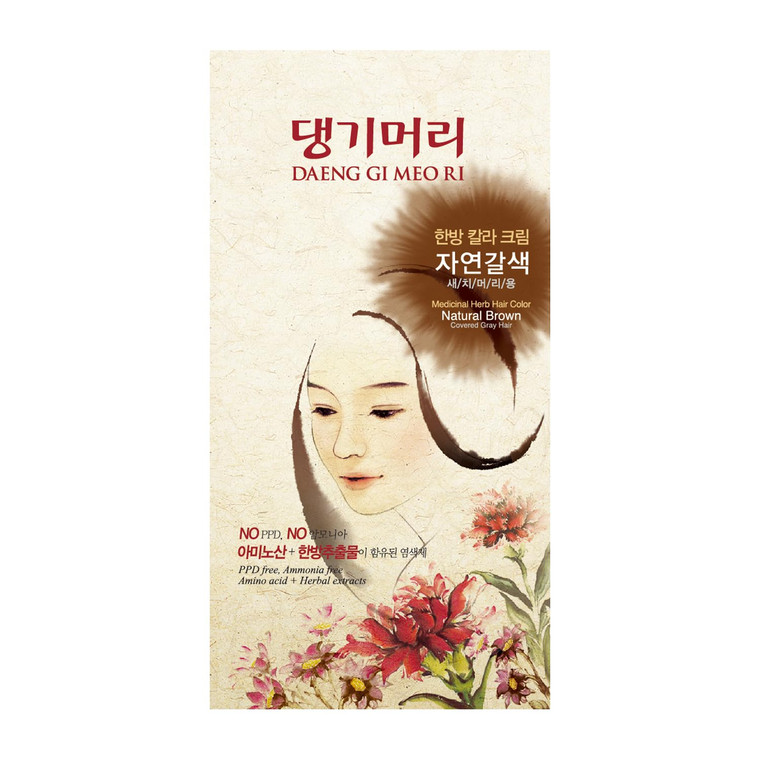 Daeng Gi Meo Ri  Korean Herbal Hair Dye Color Cream [Natural Brown] - PPD-Free Gray Coverage, Hair Protection, High-Keratin Formula, 5 Oz