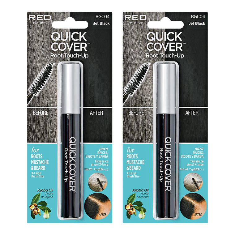RED by KISS Quick Cover Root Touch Up Rescue (Jet Black 2 Pack), Mascara Natural Water-Resistant Temporary Gray Concealer Cover Up Brush for Hair Mus