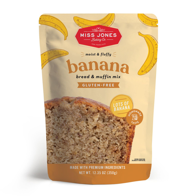 Miss Jones Baking Gluten Free Banana Bread & Muffin Mix - 50% Lower Sugar, Real Banana, Naturally Sweetened Desserts & Treats, 12.35 Ounce (Pack of 1