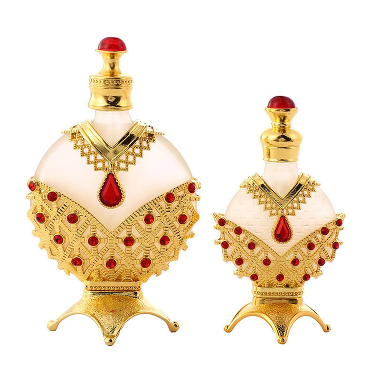 Rayberro 2 Pack Vintage Perfume Bottle 30ml+10ml, Crystal Rhinestone Inlayed Decorative Perfume Bottles, Empty Refillable Essential Oil Dropper Bottl