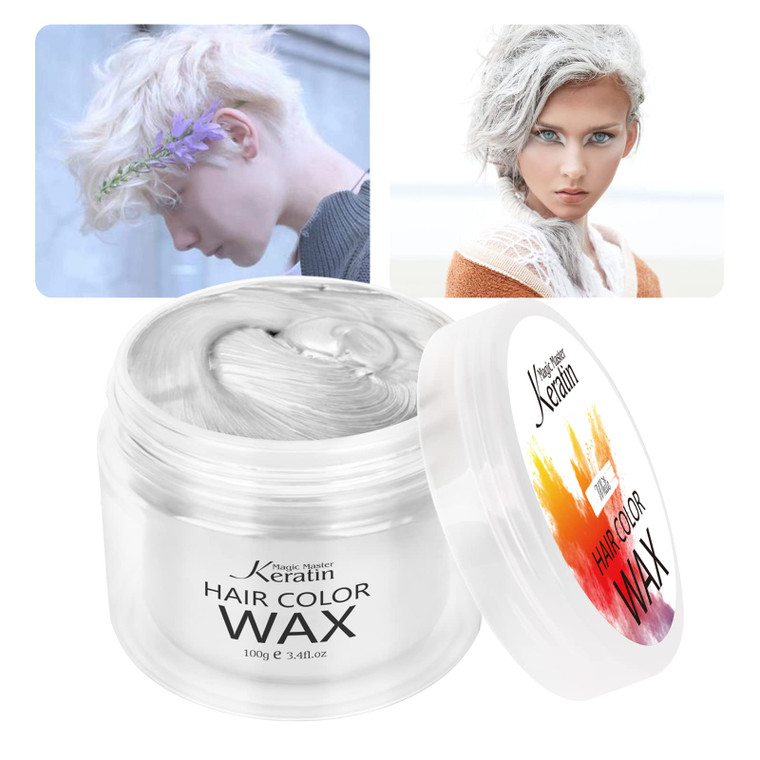 Magic Master Keratin Hair Styling Wax, 3.4 Fl Oz, Temporary Natural Color Wax White for Dark Hair, Instant Coloring for Kids Girls Women & Men, Party