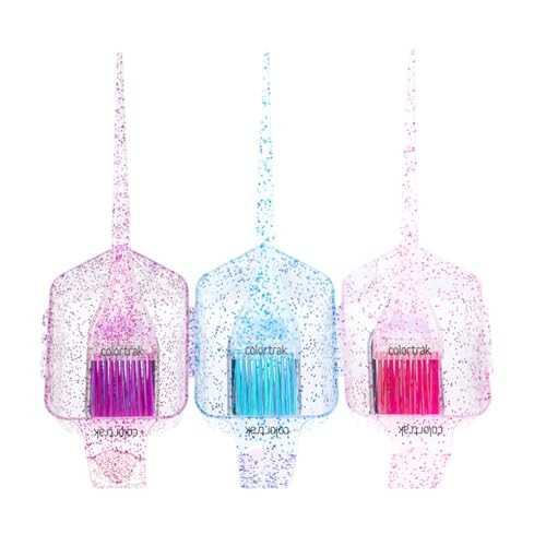 Colortrak 3 Pack Mini Glitter Trio Brush & Bowl Set, Small Brushes with Colorful Feather Bristles, Stackable Color Bowls with Non-Slip Rubber Rings,