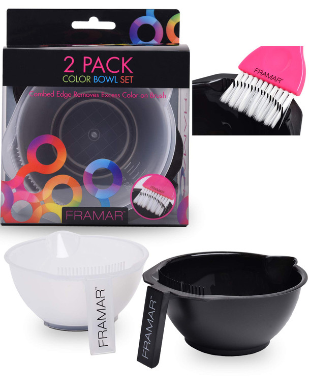 FRAMAR Color Bowl with Cleaner Set  Color Bowls For Hairstylist, Hair Dye Bowl With Brush Cleaner and Rubberized Bottom, Salon Supplies, Salon Essen
