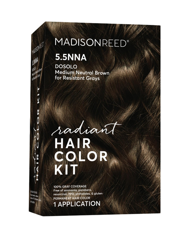 Madison Reed Radiant Hair Color Kit - 5.5NNA Dark Neutral Brown (Dosolo), 100% Gray Hair Coverage Permanent Hair Dye for Resistant Grays | PPD-Free &