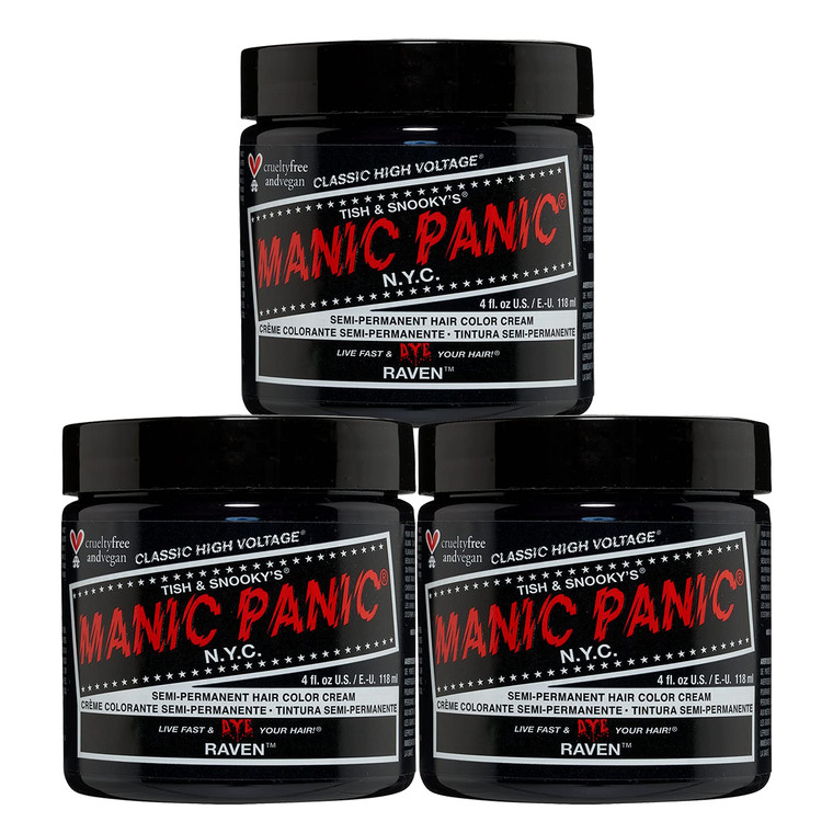 MANIC PANIC Classic Raven Semi Permanent Hair Color - Cool-Toned Black Hair Dye for Women & Men That Lasts 4-6 Weeks - Vegan, Ammonia & Cruelty-Free