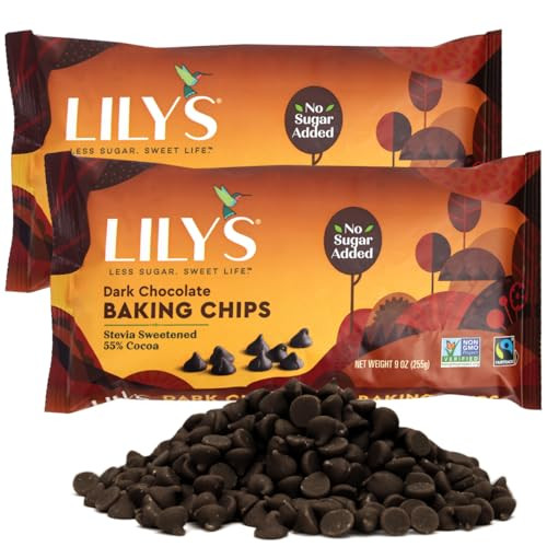 Sugar-Free Dark Chocolate Chips for Baking, 2 Bags of Lily's Baking Chips 9oz Each, Delicious Baking Chips Without the Sugar, Perfect Dark Chocolate