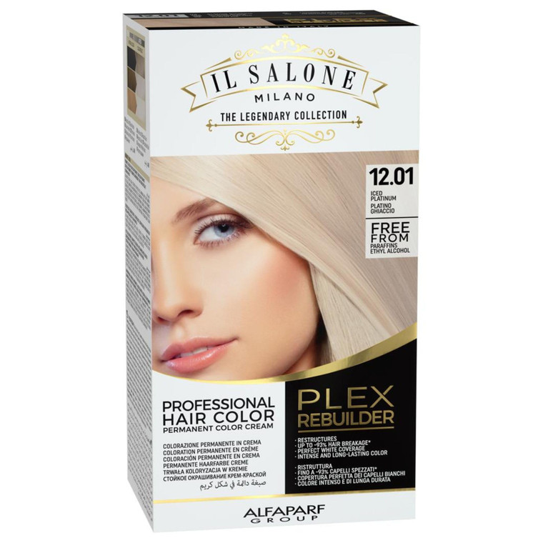 Il Salone Milano Plex Rebuilder Permanent Hair Color Cream - 12.01 Iced Platinum Hair Dye Kit - Professional Salon - Premium Quality - Protects and R