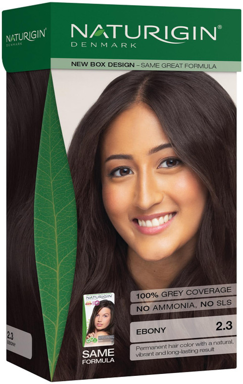 Naturigin Permanent Hair Color, 2.3 Ebony Black, Ammonia Free, 100% Gray Coverage, Nourishing Natural Formula, For All Hair Types, Long-Lasting, Vega