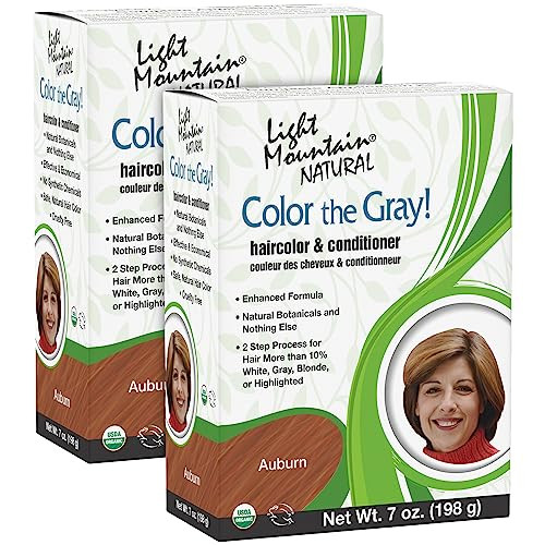 Light Mountain Henna Hair Color & Conditioner, Color the Gray - Auburn Hair Dye for Men/Women, Chemical-Free, Semi-Permanent Hair Color for White, Gr