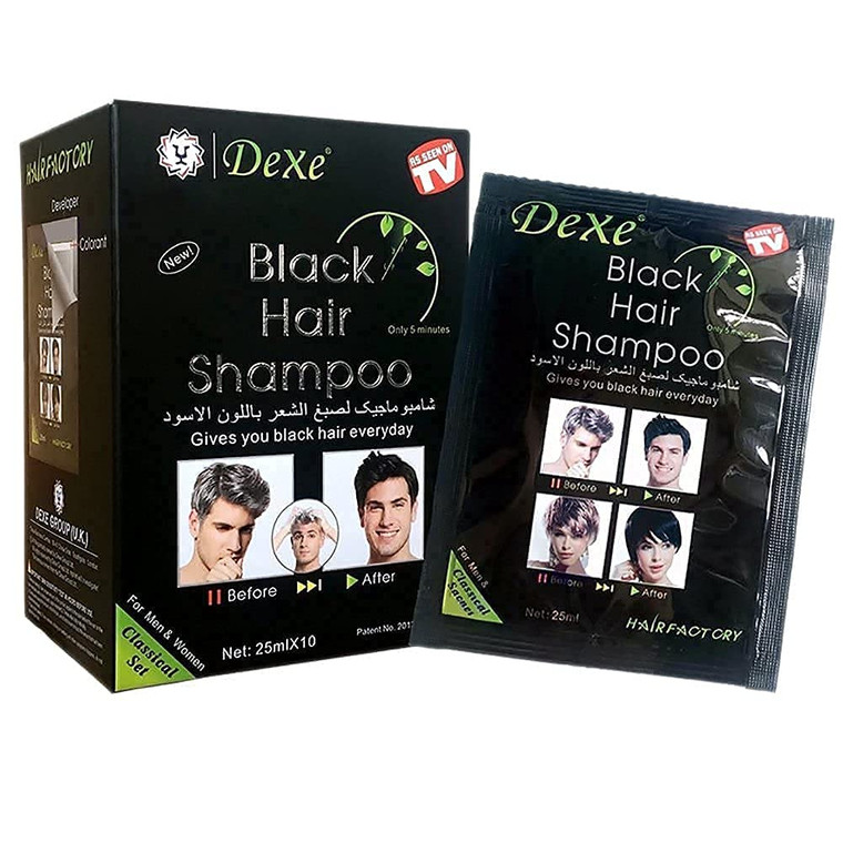 Dexe Black Hair Shampoo for Natural Hair, Temporary Instant Hair Dye Maintain, Easy to Use, Lasts 30 Days, Natural Ingredients (Pack of 10)