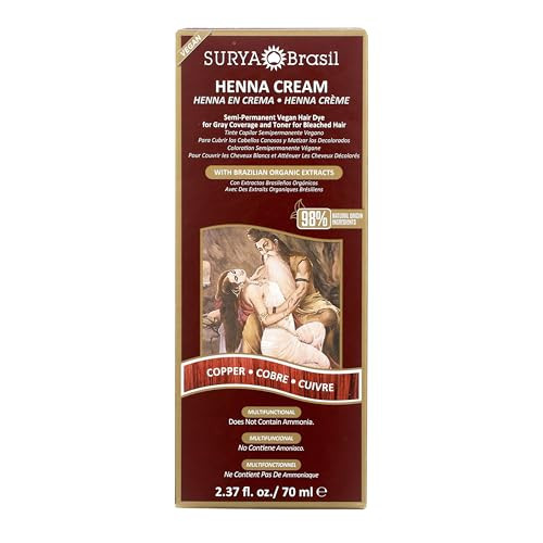 Surya Brasil Henna Cream Hair Color Treatment, Copper, 2.37 oz / 70 ml