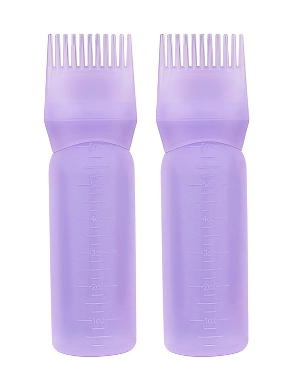 Yebeauty Root Comb Applicator Bottle, 2 Pack 6 Ounce Hair Oil Applicator Bottle for Hair Dye Bottle Applicator Brush with Graduated Scale- Purple