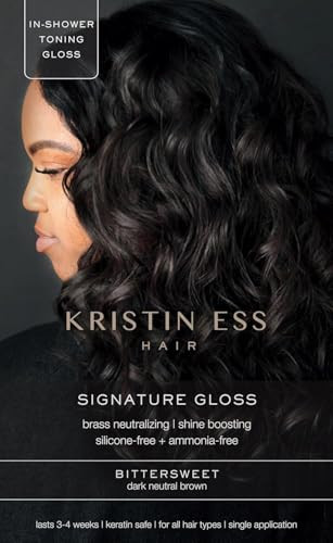 Kristin Ess Hair Gloss in Bittersweet Dark Brunette - 4 Wk Semi Permanent Hair Dye Glaze - Color Depositing Conditioner & Brassy Toner for Vibrant Co